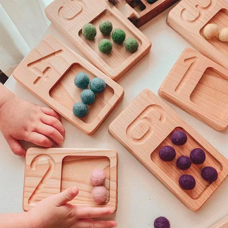 Wooden Montessori Toys Walnut Frame Counting Board Pyramid Tray Digital Number