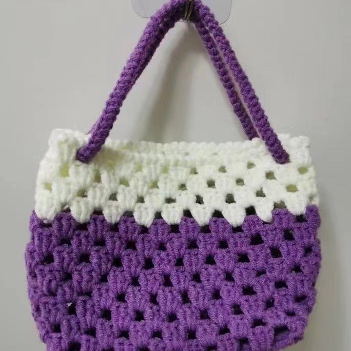 Summer Contrast Color Wool Handbag Hollow Out
