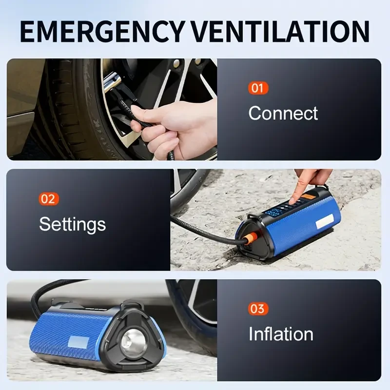Car Jump Starter Battery Booster Charger Power Bank Tyre Inflator Air Compressor Flashlight