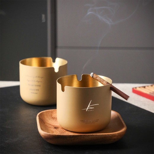 Light Luxury Khaki Brown Stainless Steel Ash Tray