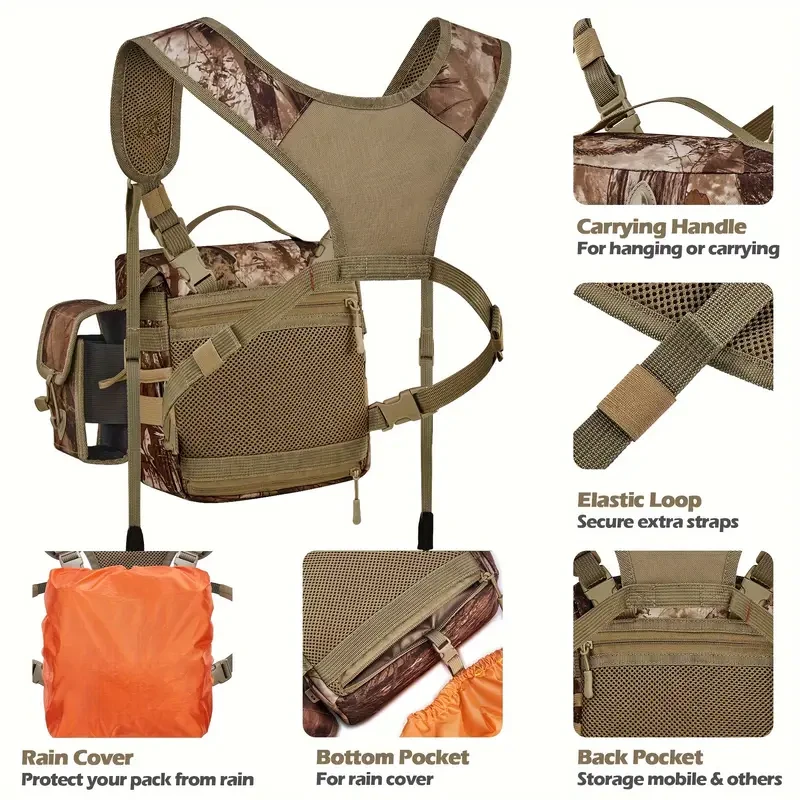Camo Hunting Chest Pack with Binocular Harness, Rangefinder Pocket & Patented Camouflage Pattern