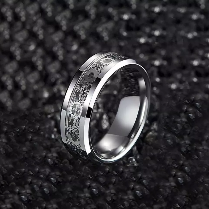 Mens Stainless Steel Ring with Carbon Fiber Inlay