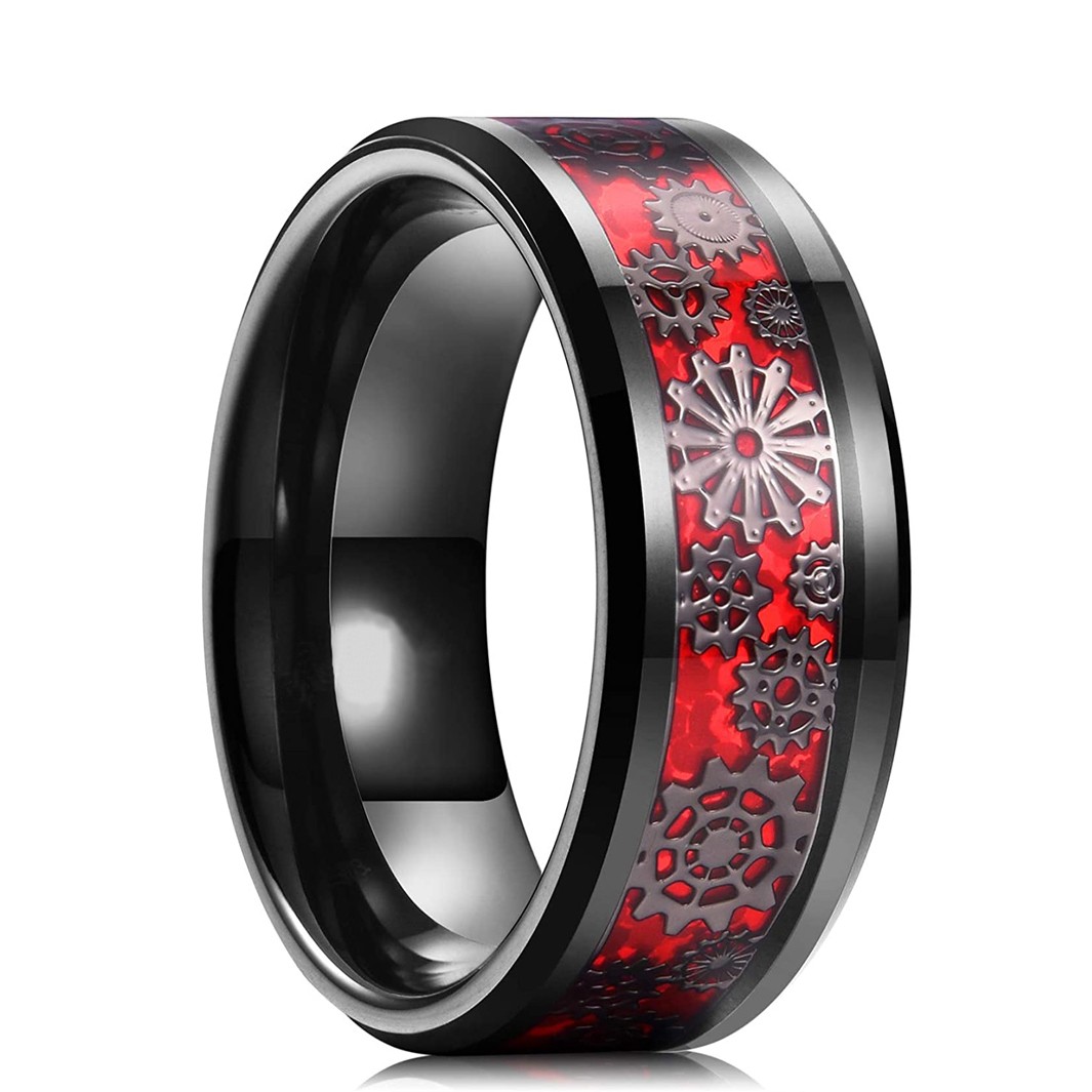 Mens Stainless Steel Ring with Carbon Fiber Inlay