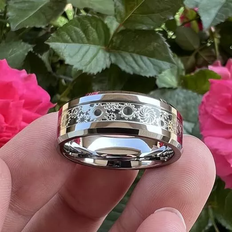 Mens Stainless Steel Ring with Carbon Fiber Inlay