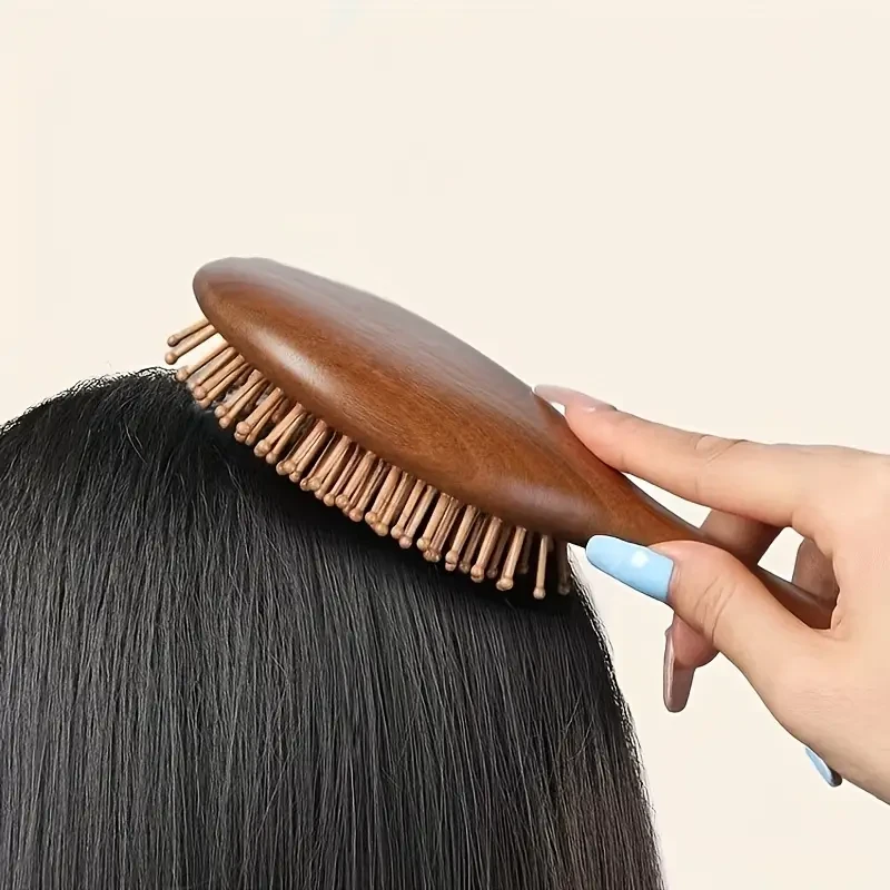 2pcs Sandalwood Bristle Scalp Massager, Wooden Hair Brush Set for Normal Hair, Anti-Dandruff Finishing Comb for Hair Growth and Scalp Care