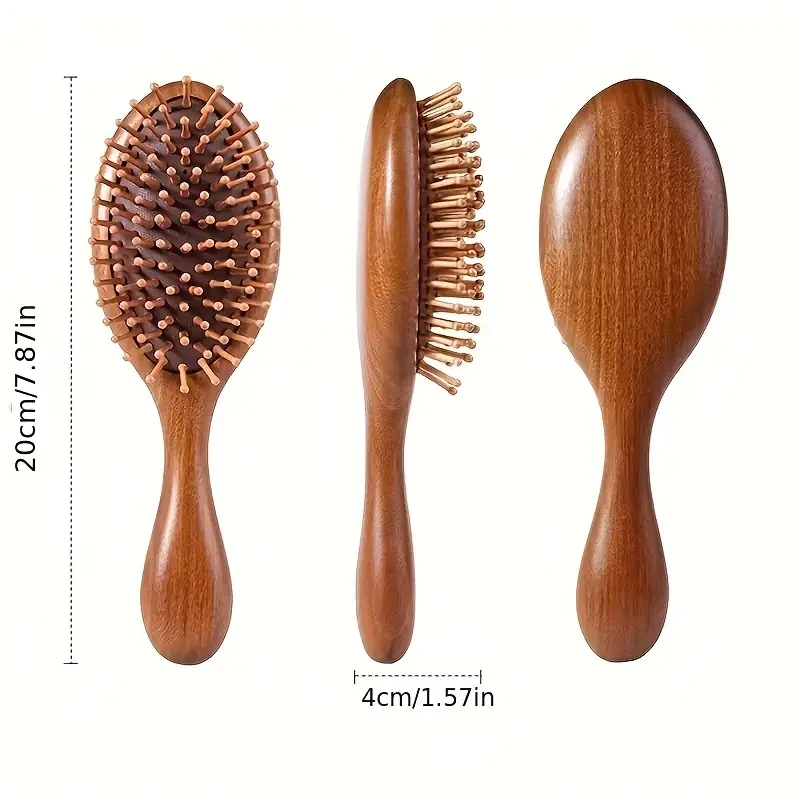 2pcs Sandalwood Bristle Scalp Massager, Wooden Hair Brush Set for Normal Hair, Anti-Dandruff Finishing Comb for Hair Growth and Scalp Care