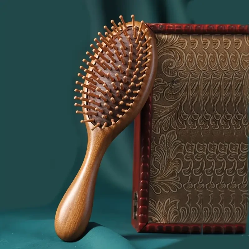 2pcs Sandalwood Bristle Scalp Massager, Wooden Hair Brush Set for Normal Hair, Anti-Dandruff Finishing Comb for Hair Growth and Scalp Care