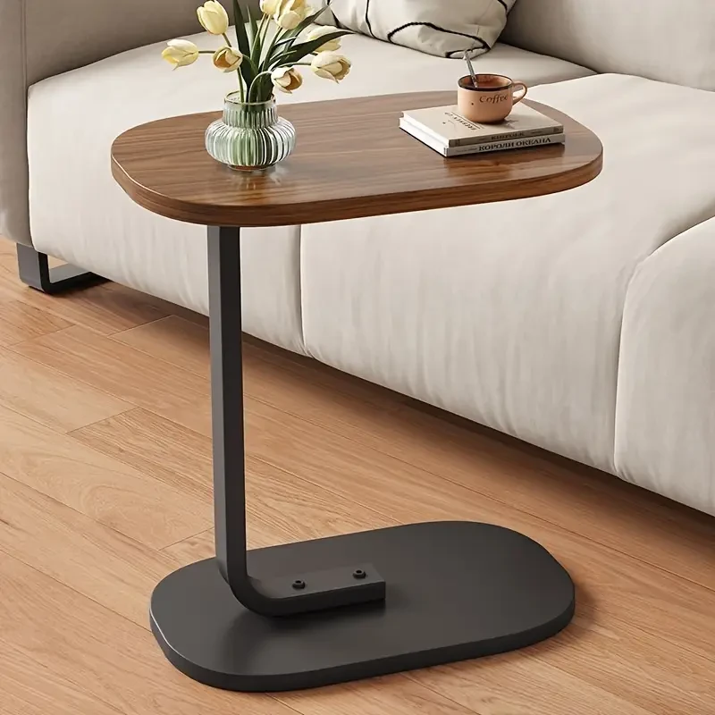 Cozy Appeal| Elegant Walnut Wood C-Shaped Side Table - Modern Durable Construction with Sturdy Black Metal Frame - Perfect for Living Room and Bedroom, Compact Design Ideal for RVs and Homes, Easy to Carry, Bedroom Side Table|Modern Side Table|Wood Metal