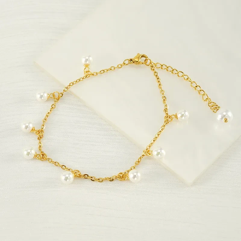 Fashion Simple Tassel Stainless Steel Pearl Anklet