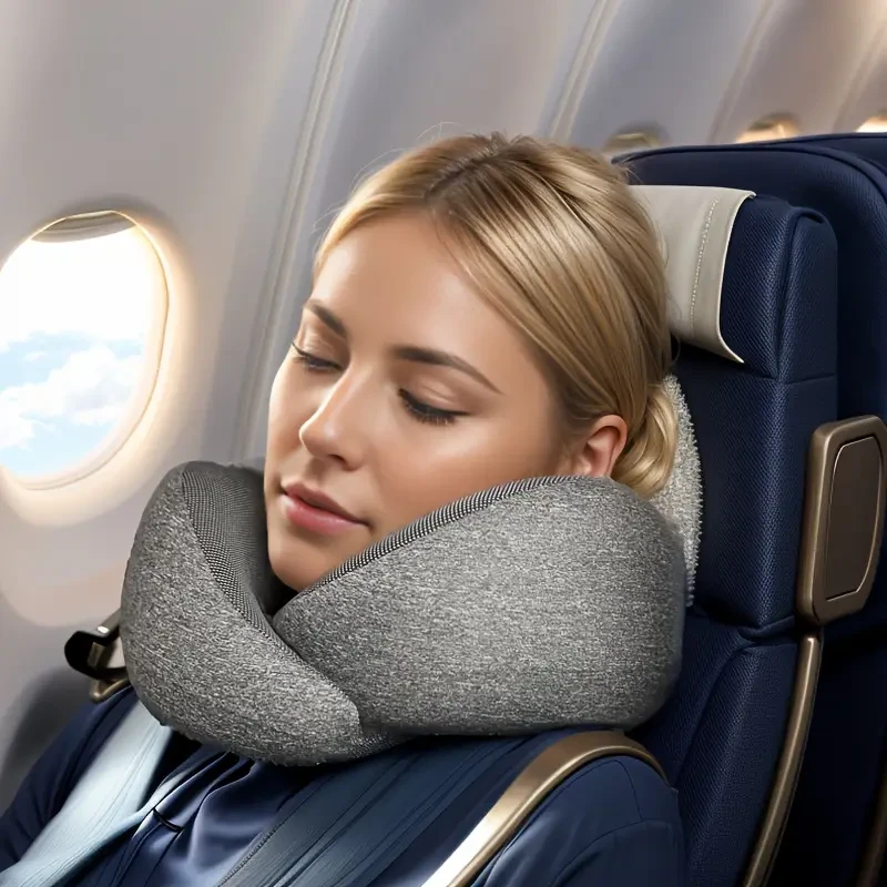 1pc Comfortable Memory Foam Travel Pillow With Breathable Cover, Machine Washable For Airplane, Office, Car, And Home Lounging