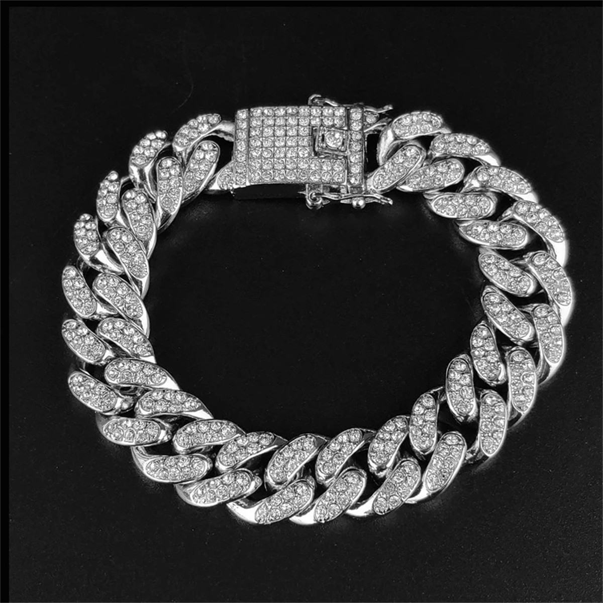 13mm Crystal Miami Iced Out Cuban Link Chain Bracelet