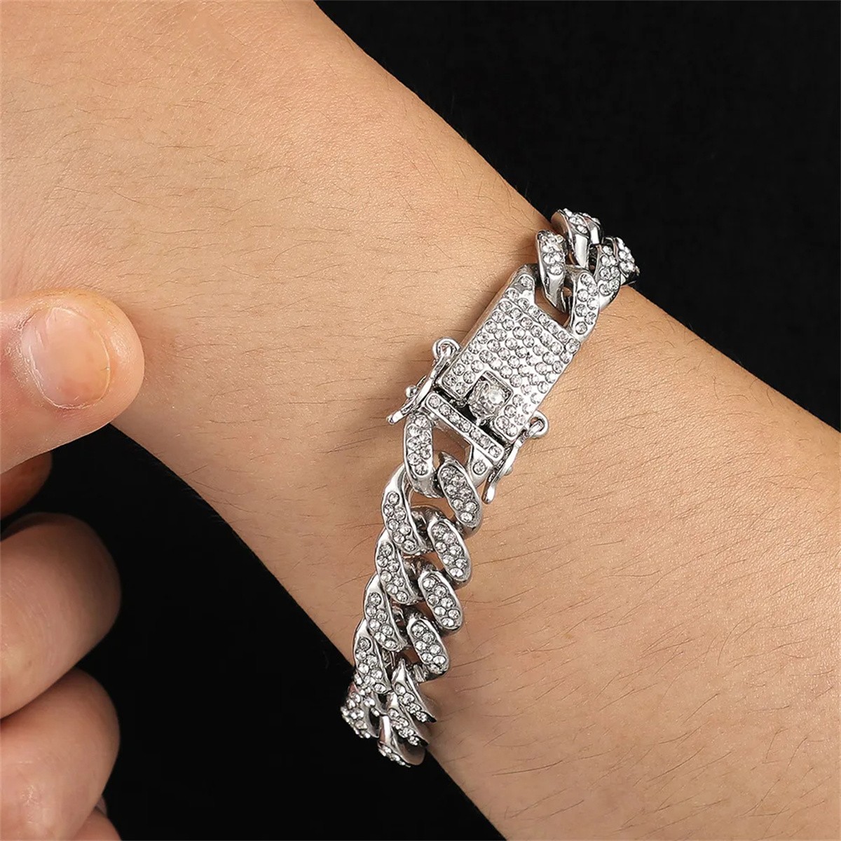 13mm Crystal Miami Iced Out Cuban Link Chain Bracelet