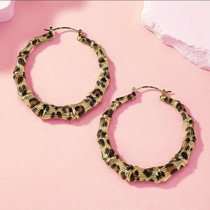 New Fashion Leopard Print Round Hoop Earrings For Women Jewelry Punk Metal Zebra Cow Big Circle Earring Female Party Gifts