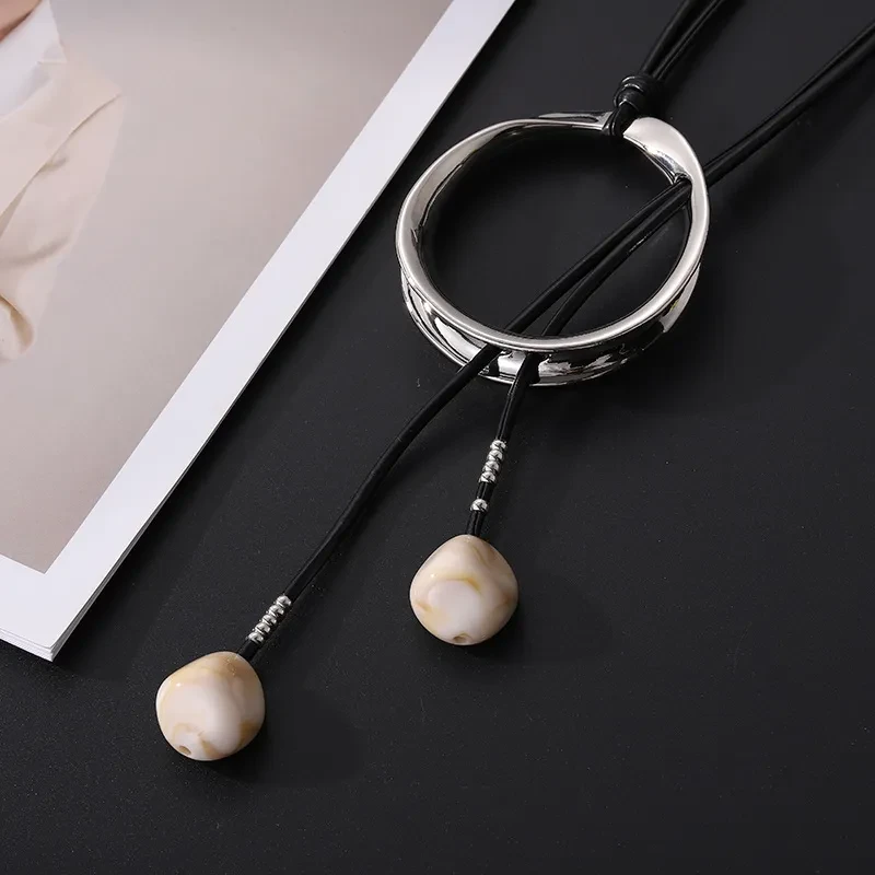 Sweater Long Chain Women's Retro Leather Rope Exaggerated