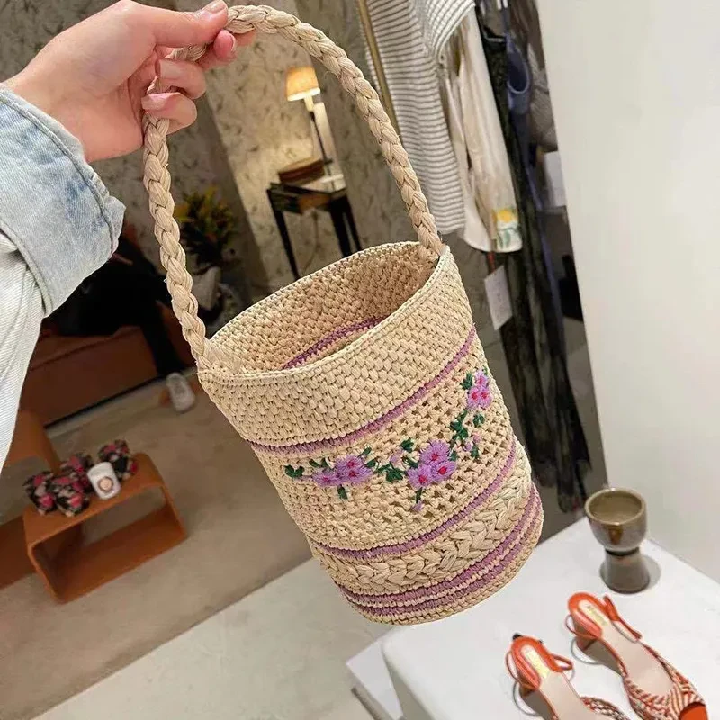 Raffia Woven Bag Embroidered Straw Woven Handbag Female