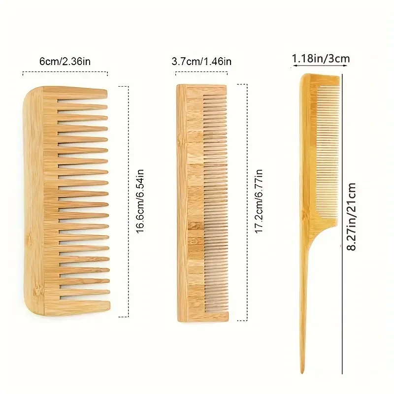6pcs Bamboo Hair Brush and Comb Set for Normal Hair - Includes Air Cushion Massage Brush, Paddle Brush, Tail Comb, Tooth Comb, Double Head Comb - Detangles Knots and Promotes Healthy Hair Growth.
