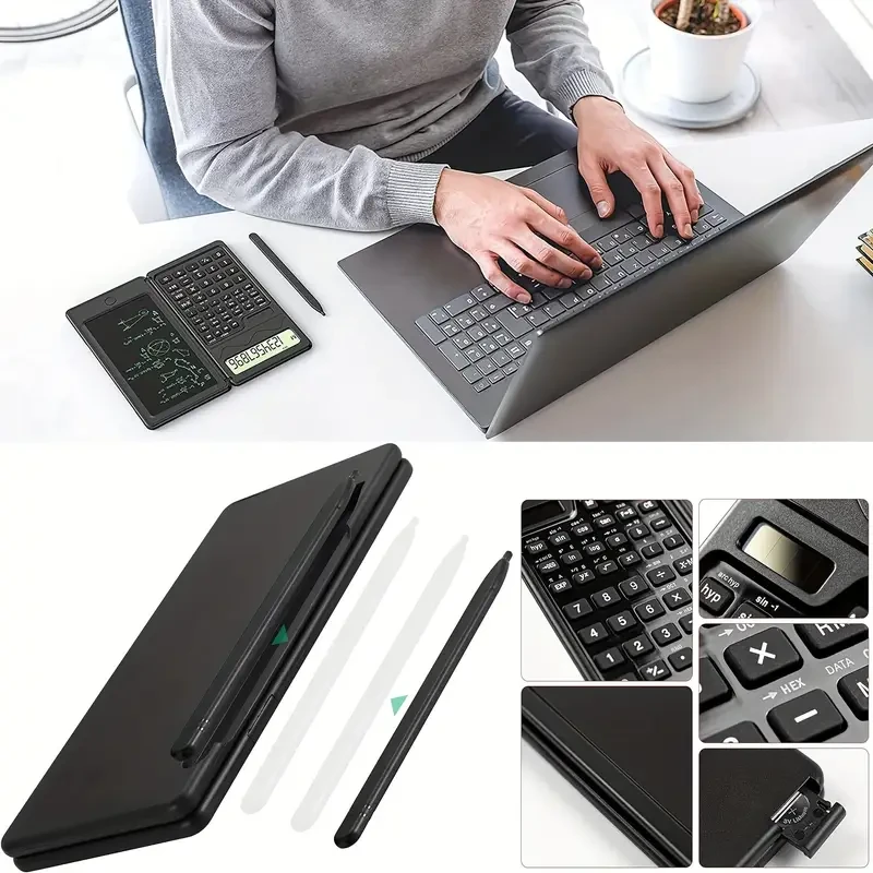 Calculators, Ultra-thin Scientific Calculator With 6 Inch Erasable LCD Writing Tablet, 10-Digit Foldable Calculator, Solar Battery Dual Powered Mathematical Physics Geometry Scientific Calculator
