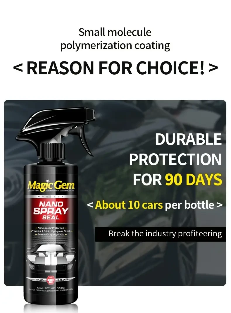 MAGIC GEM Nano Ceramic Car Coating - Hydrophobic Paint Protection Spray, Auto Detailing Wax & Sealant
