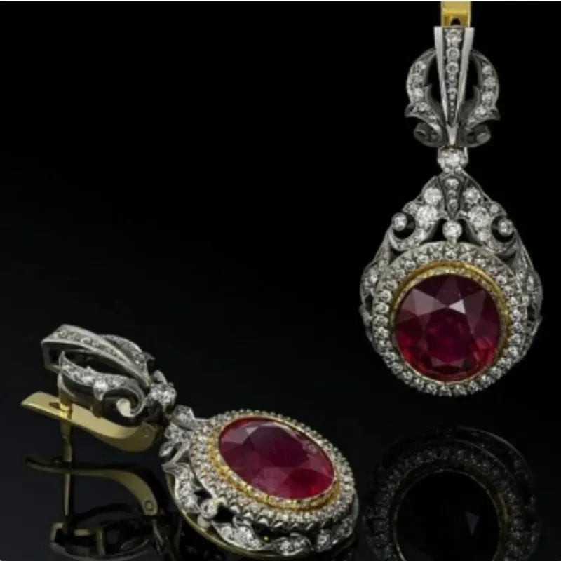 Retro Personalized Red Gemstone Inlaid Rhinestone Women's Earrings Noble Party Earrings