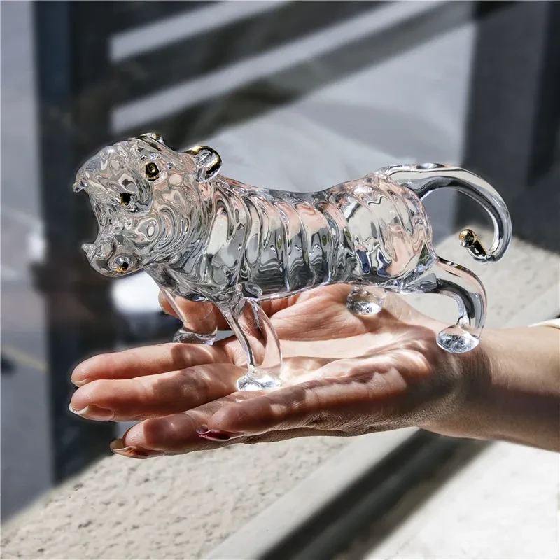 Handmade Lucky Crystal Tiger Statue Desktop Ornament