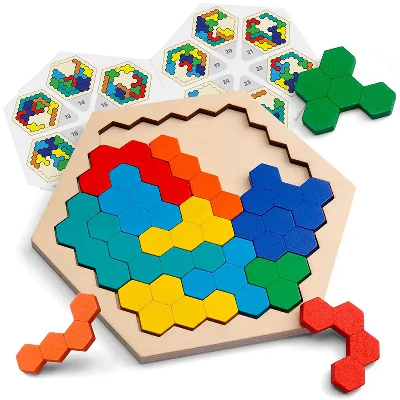 Hexagonal Wooden Puzzles in 3D for Kids