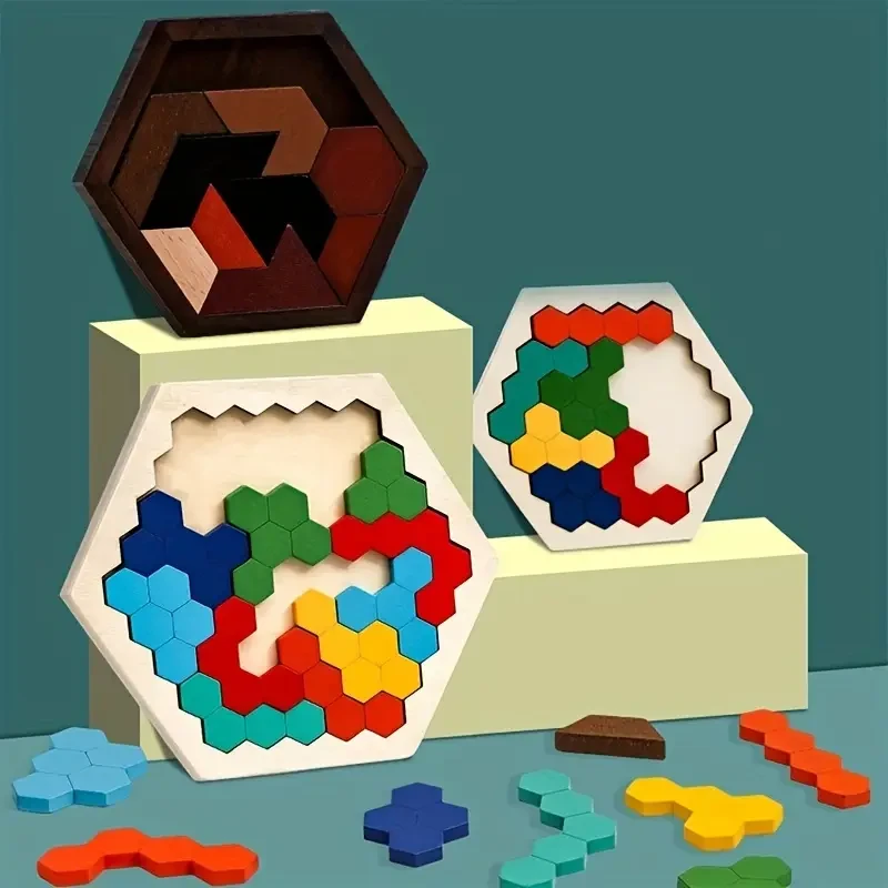 Hexagonal Wooden Puzzles in 3D for Kids