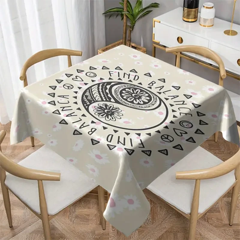 Elegant Waterproof & Stain-Resistant Polyester Tablecloth with Chic Plaid & Floral Patterns - Wrinkle-Free
