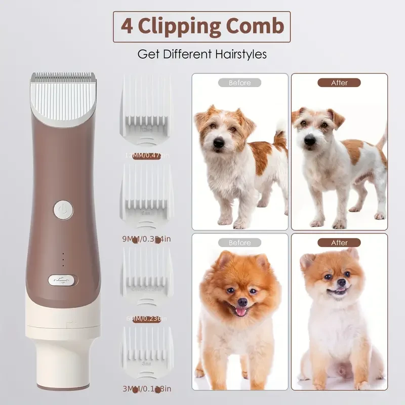 Dog Grooming Kit - 1.3L Pet Grooming Vacuum with Low Noise, 6 Grooming Tools & 4 Combs