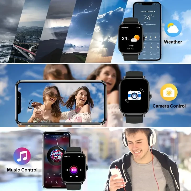 1.96" Smart Watch with Body Temp and Sleep Monitor - Wireless Call, Fitness Tracker with 100+ Sports Modes
