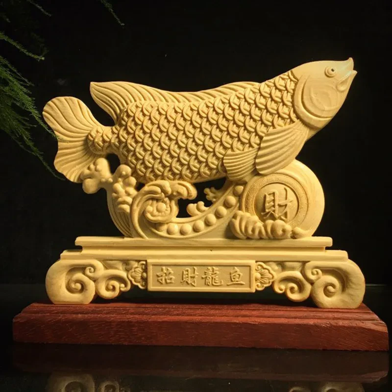 Boxwood Finely Carved Lucky Dragon Fish Ornaments Dragon Fish Desk Surface