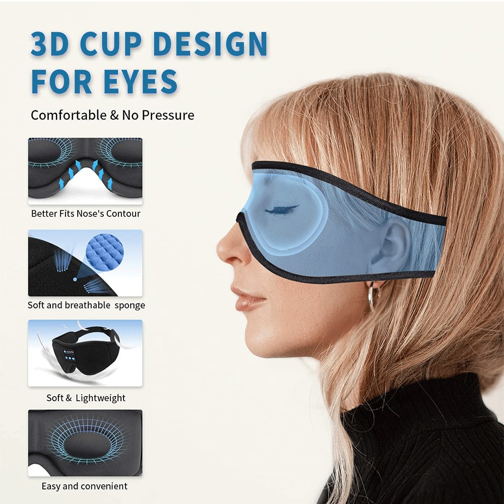 Bluetooth 3D Sleep Eye Mask with HD Speakers - Relaxation & Sleep Aid for Travel & Home
