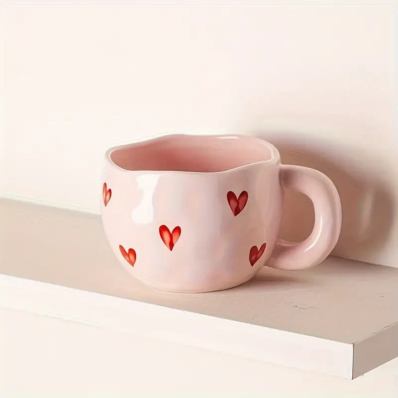 1pc Romantic Ceramic Coffee Mug 9.5oz - Charming Heart Pattern