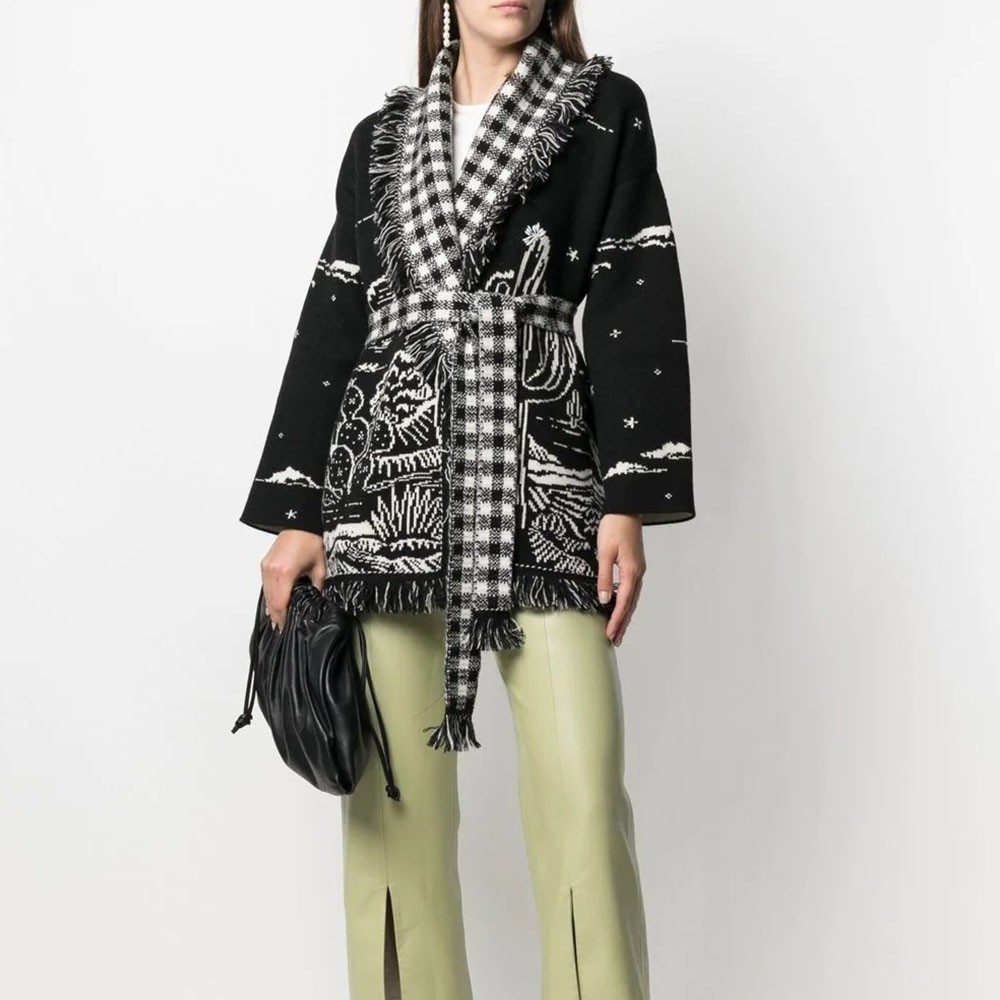 WQJGR Cardigan Sweater Women Wool Knitted Tassel Doodle Jacquard Loose Full Sleeve High-Quality Cashmere Winter Jacket