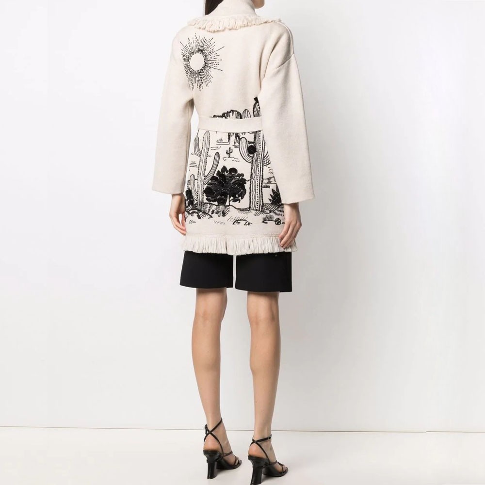 WQJGR Cardigan Sweater Women Wool Knitted Tassel Doodle Jacquard Loose Full Sleeve High-Quality Cashmere Winter Jacket
