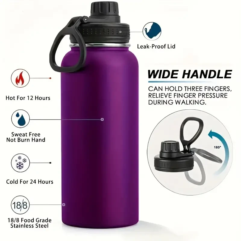 Stainless Steel Insulated Water Bottle with Straw - Leakproof Double-Wall Vacuum Flask