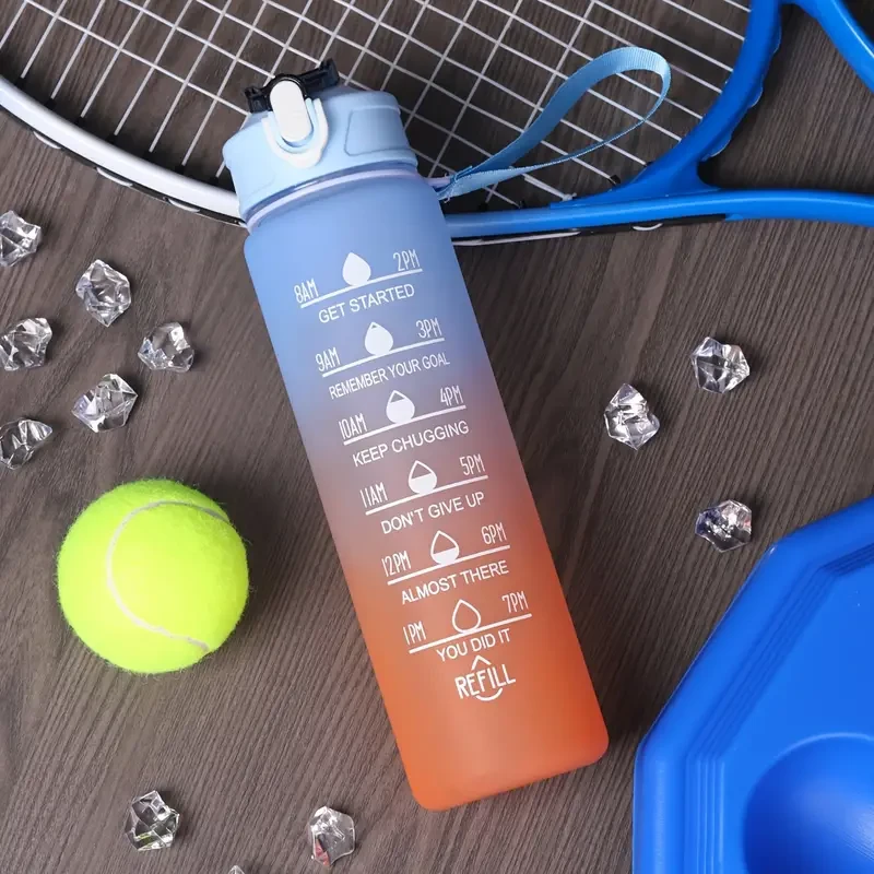 Gradient Color Motivational Water Bottle - Time Marker, Leakproof Design with Fun Stickers