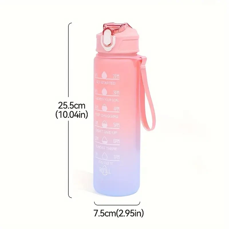 Gradient Color Motivational Water Bottle - Time Marker, Leakproof Design with Fun Stickers