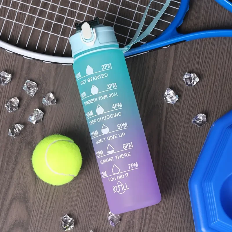 Gradient Color Motivational Water Bottle - Time Marker, Leakproof Design with Fun Stickers