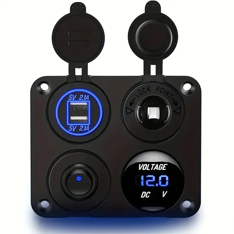 4-Gang 1-Panel Dual USB Charger with LED Voltmeter