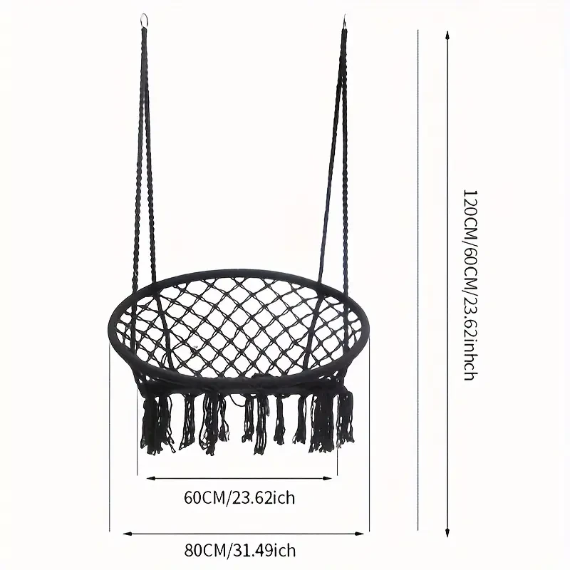 Hanging Hammock Chair - Cotton Rope with Macrame, Handmade Knitted Mesh for Indoor & Outdoor