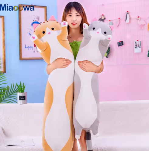 50/70cm Cute Soft Long Cat Plush Toys Stuffed Pause Office Nap Pillow Bed Sleep Home Decor Gift Doll for Kids Girl