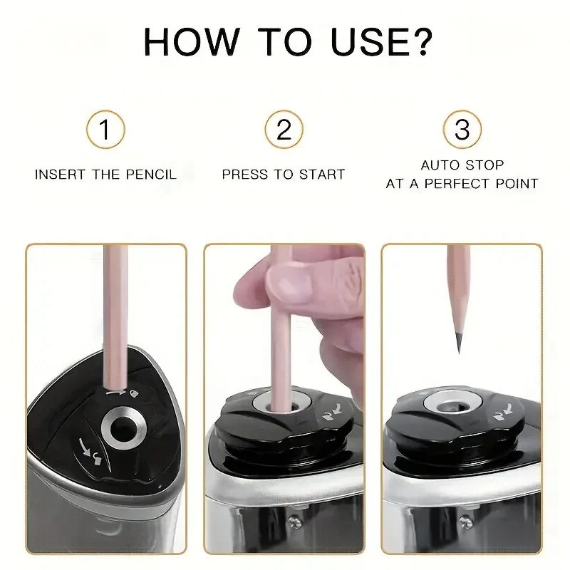 Sleek Black Electric Pencil Sharpener with Auto-Stop Feature