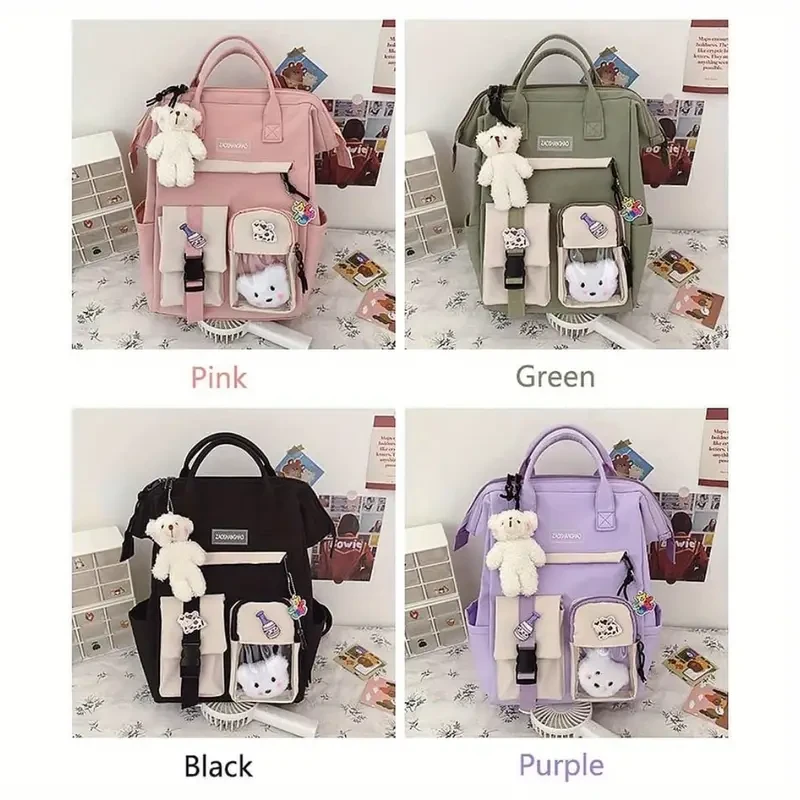 Kawaii Big Capacity Backpack with Kawaii Pin and Accessories - Cute Aesthetic School Backpack for Teen Girls