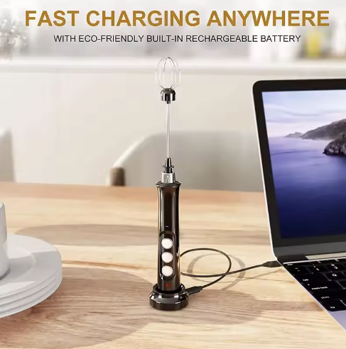 Wireless Rechargeable Electric Milk Frother - 3 Speeds, Handheld Foam Maker for Latte, Cappuccino, Hot Chocolate