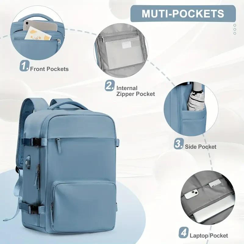 Casual Travel Portable Luggage Backpack with USB Charging Port & Trolley Strap - For Men and Women