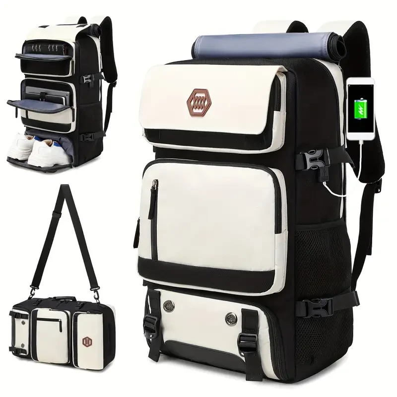 Men's Multi-Functional Trekking Backpack with Adjustable Straps and Shoe Storage - Waterproof and Durable Outdoor Knapsack