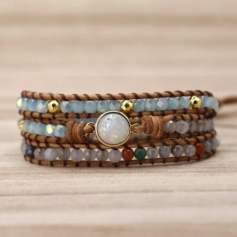 European And European Opel Bracelet Natural Stone Braided Pure