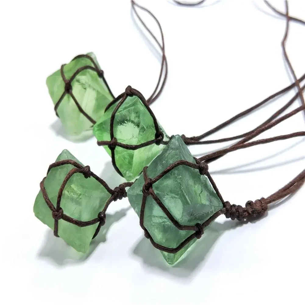 Natural Blue and Green Fluorite Rough Stone Pendant Necklace