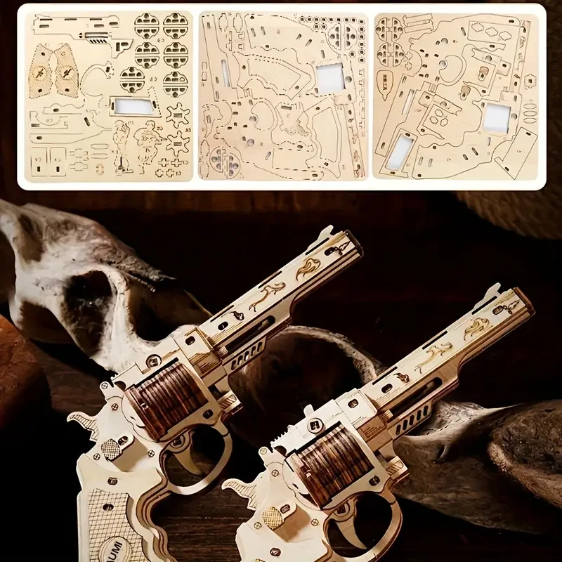 3D Wooden Puzzle Model Building Kit Mechanical Rubber Band Gun Toy DIY