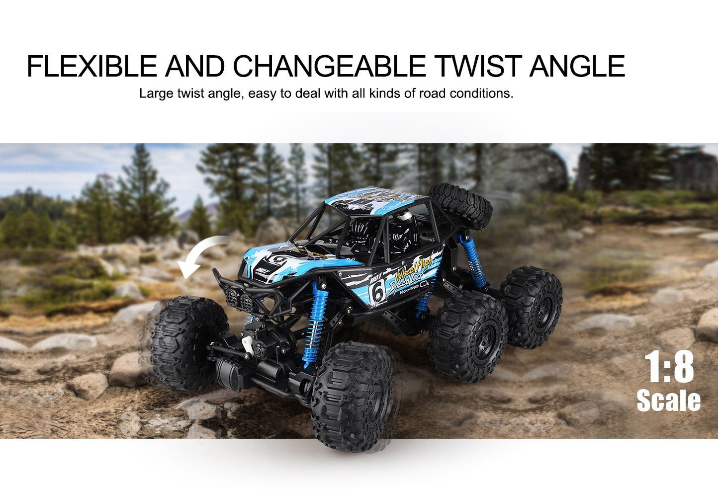 RC Car, Remote Control 6 Wheels, Waterproof Climbing Car, 1:8 Super Big, Blue